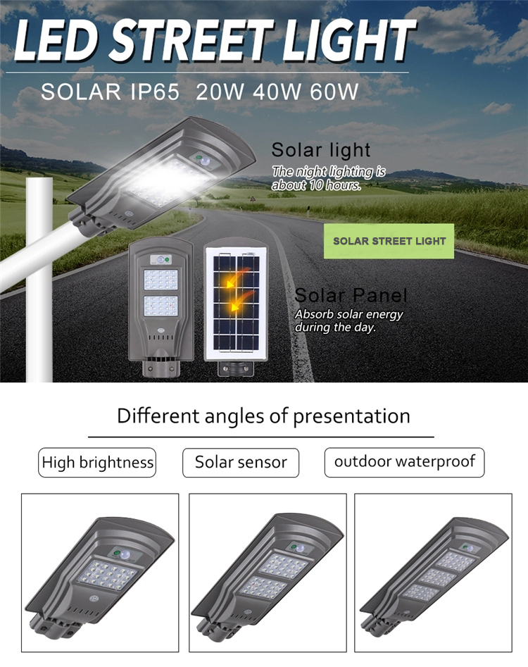 Automatic control IP65 waterproof ABS 20W 40W 60W all in one led solar street light (3)